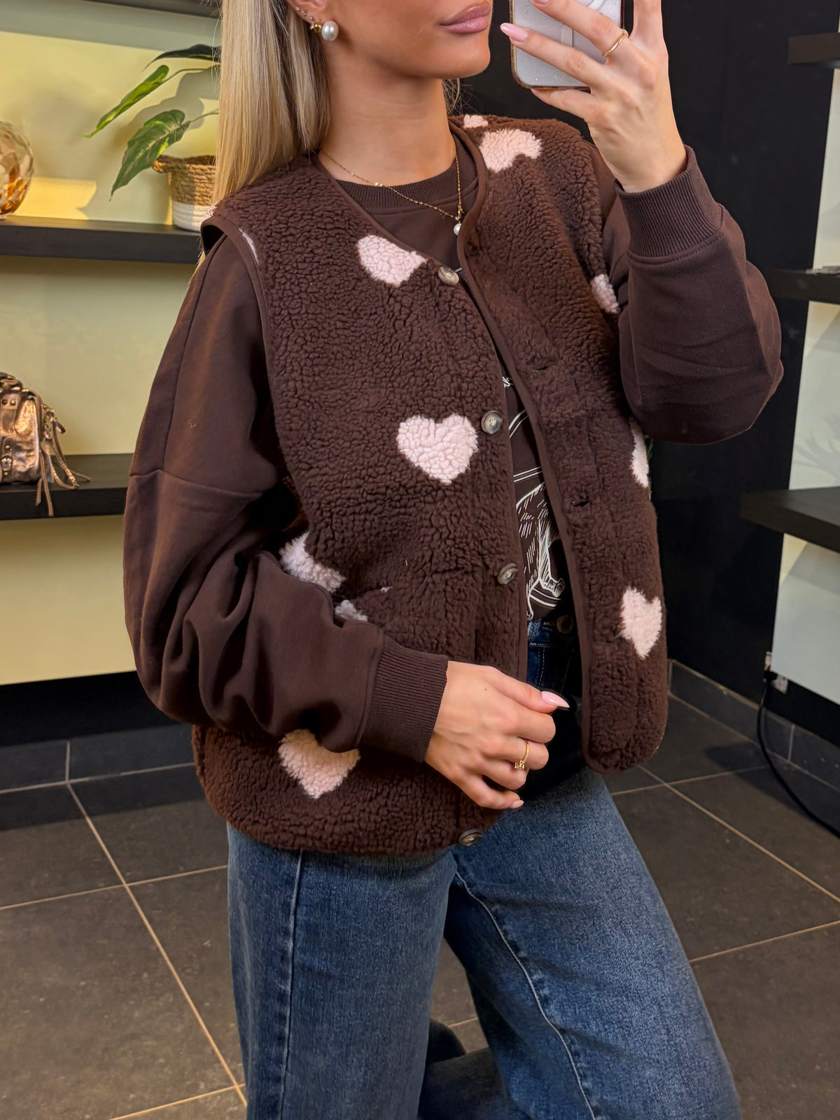 GILET ONLY COEUR BRUN